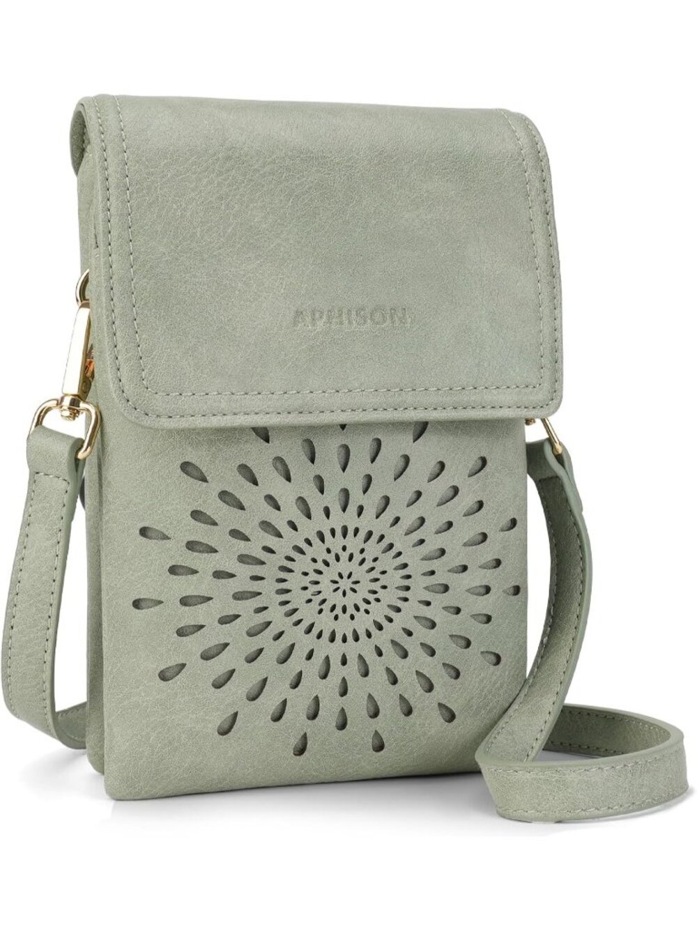Women's Green Small Crossbody Bag Leather Phone Purse With Adjustable Strap